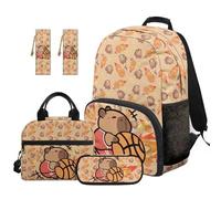 TOADDMOS Capybara Kids Backpack Set 5Pcs Cute School Backpack with Lunch Box Multifunctional Pencil Case 2 Piece Bookmark for Elementary Middle High School