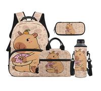 TOADDMOS Capybara School Backpack Set 4Pcs with Lunch Box Multifunctional Pencil Case Water Bottle Bag Suitable for Kids Teens Elementary Middle School