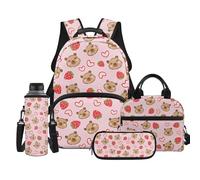 TOADDMOS Capybara School Backpack Set of 4 with Portable Lunch Bag Pencil Case Water Bottle Carrier Cute Strawberry Bookbag for Girls Backpacks Ages 8-14