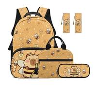 TOADDMOS Capybara School Backpack Set of 5 Large Capacity Backpack with Bee Lunch Bag Pencil Case 2 Piece Bookmark for Kids Teens Toddler