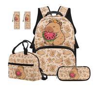 TOADDMOS Capybara School Backpack Set of 5 Watermelon Lightweight Bookbag with Lunch Bag Pencil Case and 2 Piece Bookmark for School