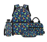 TOADDMOS Cartoon Dinosaur 4Pcs Boys Backpack for School with Lunch Box Multifunctional Pencil Case Water Bottle Bag Carrier Cute Bookbags for Toddler Kids