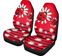 TOADDMOS Cartoon Ladybirds Front Seat Covers for Cars White Daisy Driver Car Seat Cover Soft Comfort Bucket Seat Covers Universal Fit for SUV Truck Sedan