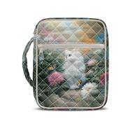 TOADDMOS Cat Bible Cases for Woman Flowers Quilted Bible Carrying Book Case with Top Handle Fashion Quilted Bible Carrying Case with Zipper Pocket for Bible Study Supplies