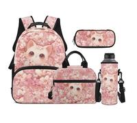 TOADDMOS Cat Kids Backpack Set 4Pcs School Backpacks with Portable Lunch Bag Multifunctional Pencil Case Water Bottle Bag for Kids Teens Elementary School