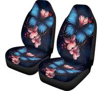 TOADDMOS Chic Tropical Blue Butterfly Floral Car Seat Covers High Back Design Front Seats Only,Universal Fit Vehicle Seat Protectors for SUV,Truck,Sedan-Pack of 2