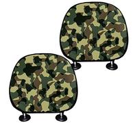 TOADDMOS Classic Army Green Camo Camouflage Polyester Universal Car Seat Headrest Covers Set of 2,Auto Interior Accessories Decor