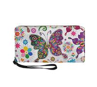 TOADDMOS Colorful Butterfly Print PU Leather Wallet for Women,Zip Around Credit Card Coin Phone Holder Organizer Clutch Purse for Girls