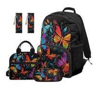 TOADDMOS Colorful Butterfly School Backpack Set of 5 with Portable Lunch Bag Multifunctional Pencil Case 2 Pcs Bookmark Cute Bookbag for Kids