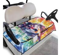 TOADDMOS Colorful Tie Dye Wolf Golf Cart Seat Covers with 4 Pockets Non-Slip Soft Golf Cart Seats Blanket Lightweight Smooth Front Seat Cushion and Backrest Set Suitable for Sightseeing Cars