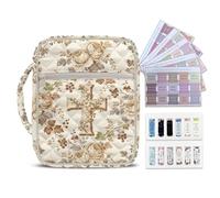 TOADDMOS Cross Bible Covers for Women Florals Quilted Bible Carrying Case with Durable Handle & Multi Pockets Lightweight Bible Bags with Bible Study Supplies Accessories