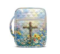TOADDMOS Cross Bible Covers for Women Flowers Quilted Bible Cover with Durable Handle Lightweight Zipper Bible Cover Protective Bible Carrying Case Bag with Tote Handle