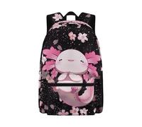 TOADDMOS Cute Axolotl Back To School Backpacks for Girls Pink Cherry Blossom Kawaii Backpack Student Bookbag Schoolbag with Multiple Pockets