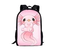 TOADDMOS Cute Axolotl Pink School Backpack for Kids Boys Girls School Bag Rucksack Daypack Casual Canvas Bookbag