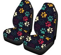 TOADDMOS Cute Colorful Paw Print Car Front Seat Covers 2 pc,Vehicle Seat Protector Car Mat Covers,Fit Most Cars,Sedan,Truck,SUV,Van for Pet Lover