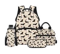 TOADDMOS Dachshund Kids Backpack Set for Girls 4Pcs with Portable Lunch Bag Pencil Case Water Bottle Bag Cute Bookbags Suitable for Middle School Teens
