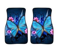 TOADDMOS Decorative Blue Butterfly Floral Car Floor Mats 2 PC Front Heavy Duty All Weather Protection Non-Slip Carpet Universal Fit Most Sedan Car SUV Van