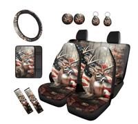 TOADDMOS Deer Forest 12 Pcs Car Seat Covers Auto Center Console Armrest Pad Steering Wheel Cover Car Seat Belt Pad Covers 2 Pack Cars Cup Holder Coasters Fit for Most Cars