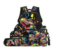 TOADDMOS Dinosaur 4Pcs Boys Backpack Set with Portable Lunch Bag Multifunctional Pencil Case Water Bottle Bag Lightweight Tractor Bags for Travel Sports