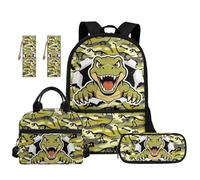 TOADDMOS Dinosaur Kids Backpack Set 5Pcs with Lunch Box Multifunctional Pencil Case 2Pcs Bookmark Cool Camo Bookbag for Elementary Primary Middle School