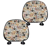 TOADDMOS Dog Paw and Bone Car Seat Headrest Covers,Cute Car Seat Head Rest Cover Cushion Universal Fit Auto Interior Accessory Set-Pack of 2 (Beige)