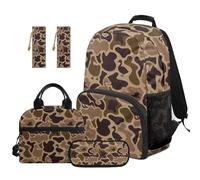 TOADDMOS Duck Camo 5 Piece Kids Backpack Set with Lunch Box Pencil Case 2 Pcs Bookmark Large Capacity Bag with Compartments for Kids Teens