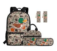TOADDMOS Duck Camo 5 Piece School Backpack Set with Lunch Bag Pen Bag 2 Piece Bookmark and Compartments for Elementary Middle School Kids