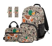 TOADDMOS Duck Camouflage 5Pcs Girls Backpack for School with Lunch Box Multifunctional Pencil Case 2 Piece Bookmark Large Capacity Bag