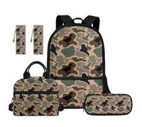TOADDMOS Duck Hunter Camo Kids Backpack Set 5Pcs with Portable Lunch Bag Multifunctional Pencil Case 2Pcs Bookmark Camo Bookbag Suitable for Kids Teens