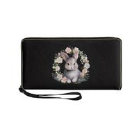 TOADDMOS Easter Rabbit Floral Print Women Purse Long Wallet Clutch Zip Around Cell Phone & Card Holder for Ladies with Wristlet
