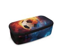 TOADDMOS Fire Water Football Pencil Bag Big Capacity Marker Pouch with 3 Compartments Office Stationery Organizer for Teen Boys Girls School Students