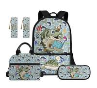 TOADDMOS Fish Camo Backpack School Set 5Pcs with Portable Lunch Bag Pencil Case 2 Piece Bookmark Cute Camo Bookbag for Girls Boys Kids Teens