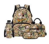TOADDMOS Fish Camo Kids Backpack Set 4Pcs School Backpacks with Lunch Bag Multifunctional Pencil Case Water Bottle Bag for Kids Teens Elementary School