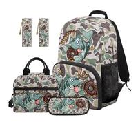TOADDMOS Fish Camo School Backpack Set of 5 Lightweight Bookbag with Portable Lunch Bag Pencil Case 2 Pcs Bookmark for Teens Middle School