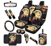TOADDMOS Flag Eagle Car Seat Covers Full Set 14 Pack Auto Center Console Armrest Pad Steering Wheel Cover Auto Seat Belt Cover Hand Brake Cover Shift Knob Cover for Cars SUVs