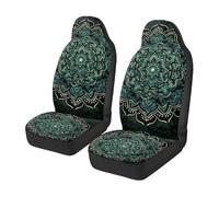 TOADDMOS Flannel Autositzbedeckungen Front Set Grün Boho Mandala Floral Sitzbedeckung für den vollen Rücken und Sitz Winter Universal Passt die meisten Fahrzeuge, LKW, SUVs, Transporter