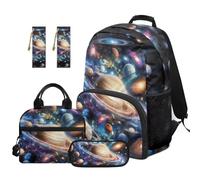 TOADDMOS Galaxy Kids Backpack Set 5Pcs Cute School Backpack with Portable Lunch Box Multifunctional Pencil Case 2 Piece Bookmark for Boys Girls