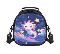 TOADDMOS Girls Lunch Bag for School Galaxy Space Axolotl Stars Insulated Lunch Handbag with Zip Closure for Women Adults Work Office Lunch Shoulder Bag