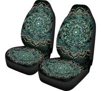 TOADDMOS Green Boho Mandala Front Seat Covers for Cars Full Wrapping Edge Captain Chair Seat Cover Comfort Saddle Blanket Cushion Cover Universal Fit for SUV Truck Sedan