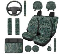 TOADDMOS Green Mandala Auto Seat Covers Full Set for Women, 14 Pcs