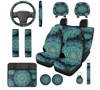 TOADDMOS Green Mandala Car Seat Covers Full Set for Women, 14 Pcs