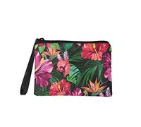 TOADDMOS Hibiscus Floral Tropical Coin Purse for Women,Small Change Wallet Coin Pouch Card Holder Clutch with Key Chain