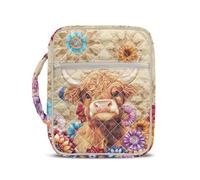 TOADDMOS Highland Cow Bible Bags for Women Flowers Large Bible Bag Quilted Bible Carrying Case Lightweight Quilted Bible Bag with Durable Handle and Zippered Pocket