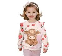 TOADDMOS Highland Cow Long Sleeve Pullover Versatile Strawberry Kids Sweatshirts Pullover Stylish Toddler Girl Sweatshirt Clothes Outfit Fashion Ruffle Long Sleeve Girls Top for Girls