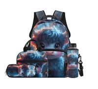 TOADDMOS Highland Cow School Backpack Set 4Pcs with Portable Lunch Bag Multifunctional Pencil Case Water Bottle Bag Carrier Suitable for Elementary Middle School