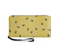 TOADDMOS Honey Bee Print Cute Wallet for Women,PU Leather Zipper Clutch Long Purses with Wrist Strap
