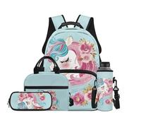 TOADDMOS Horse Kids Backpack Set for Girls 4Pcs with Lunch Bag Pencil Case Water Bottle Carrier Fashion Florals Bookbag for Teens Girls Middle School