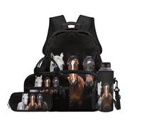 TOADDMOS Horses School Backpack Set of 4 with Portable Lunch Bag Pencil Case Water Bottle Carrier Cool Bookbag for Boys Girls Backpacks Ages 8-14