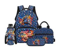 TOADDMOS Just A Boy Who Loves Football School Backpack Set 4Pcs with Lunch Box Pencil Case Water Bottle Bag Suitable for Kids Teens Elementary Middle School
