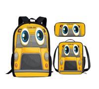 TOADDMOS Kids Backpack for School Girls Boys 3 Pcs School Bag and Lunch Box Pencil Case for Girls 10-12 Kids Backpack Elementary School Bookbag, Yellow School Bus